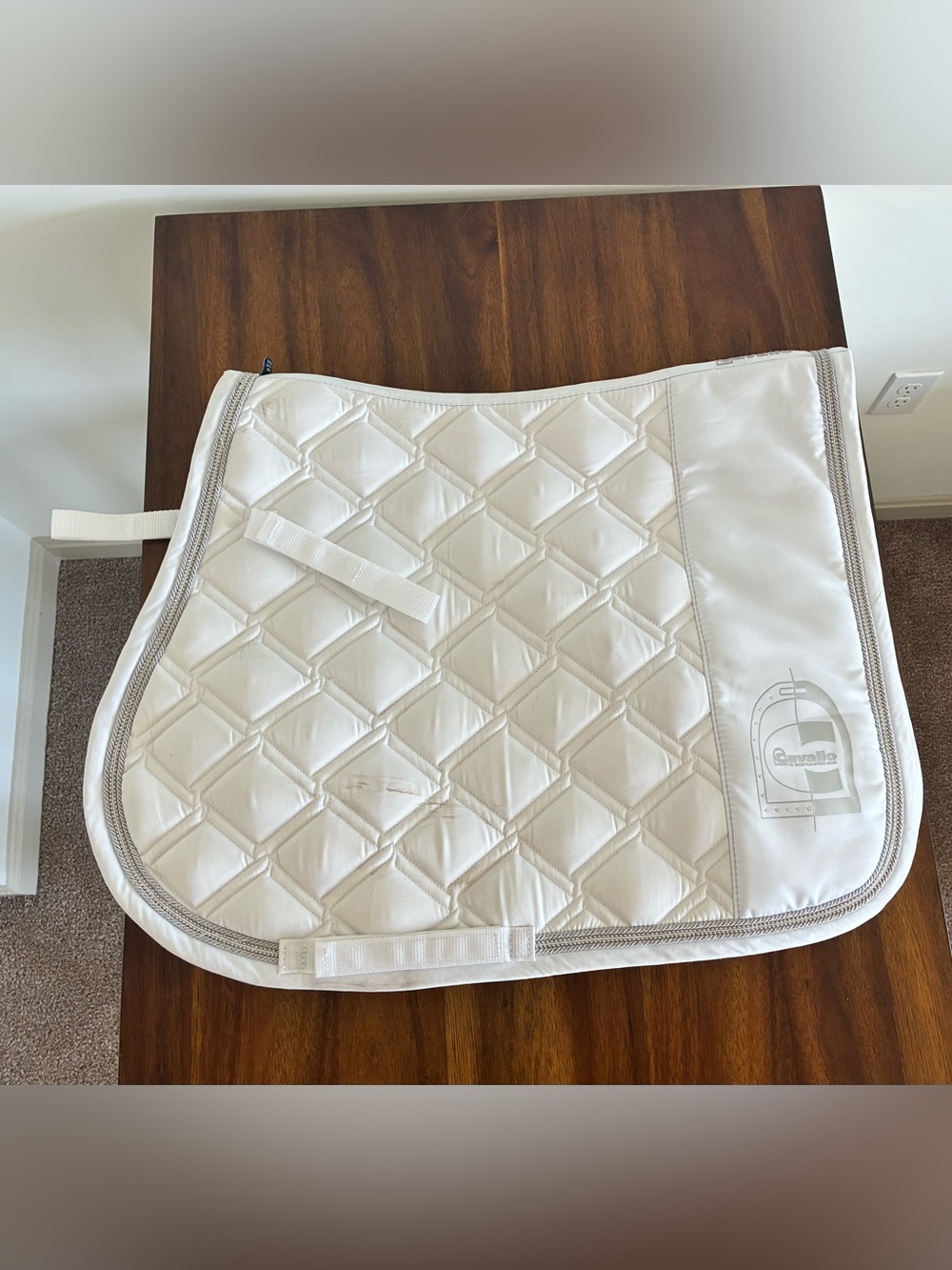 White Quilted Saddle Pad - Beaded Trim